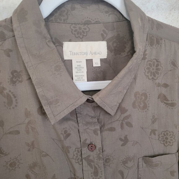 Territory Ahead Floral Brown Long Sleeve Shirt Flocked  Designs Size XL - Picture 4 of 14